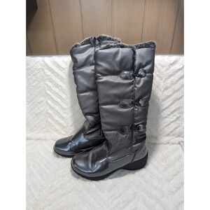 Khombu Womens Boots Size 6.5 Gray Patent Abigail Faux Fur Lined Tall Winter